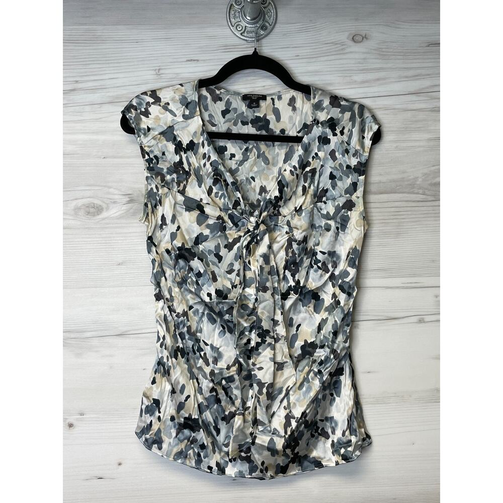 Ann Taylor Silk‎ Tank Top Womens Size 8 Gray Multi Color V Neck Sleeveless